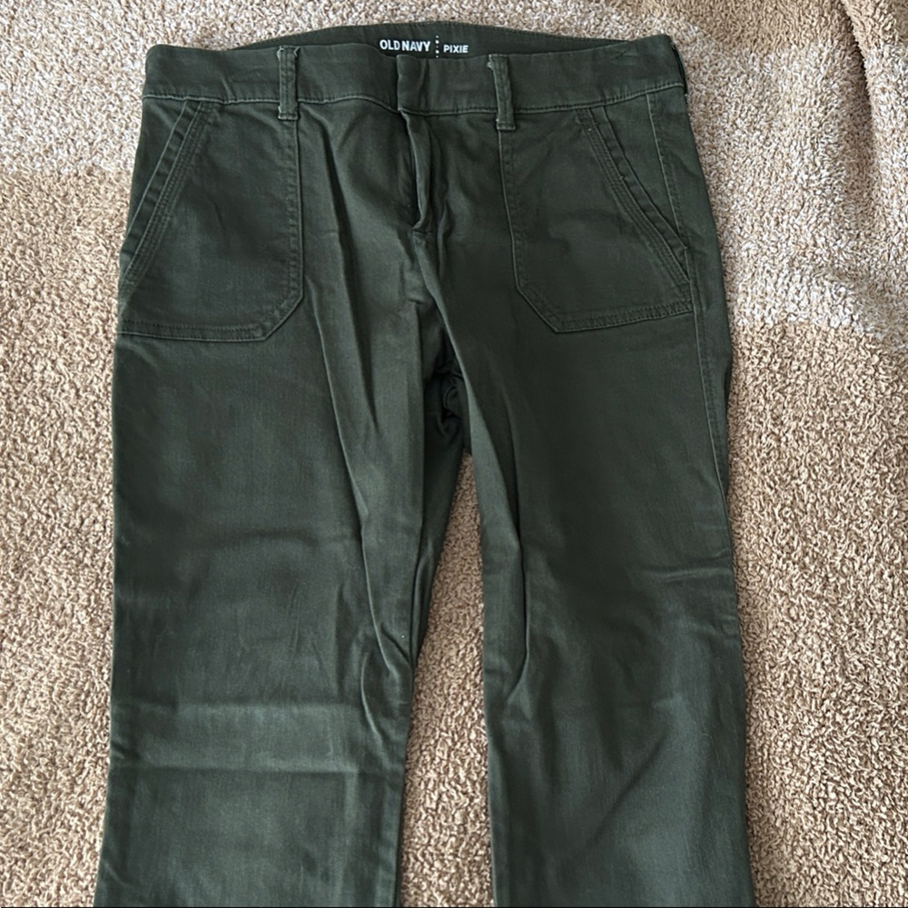 Old Navy Dark Olive Slim Straight-Leg Pixie Pants